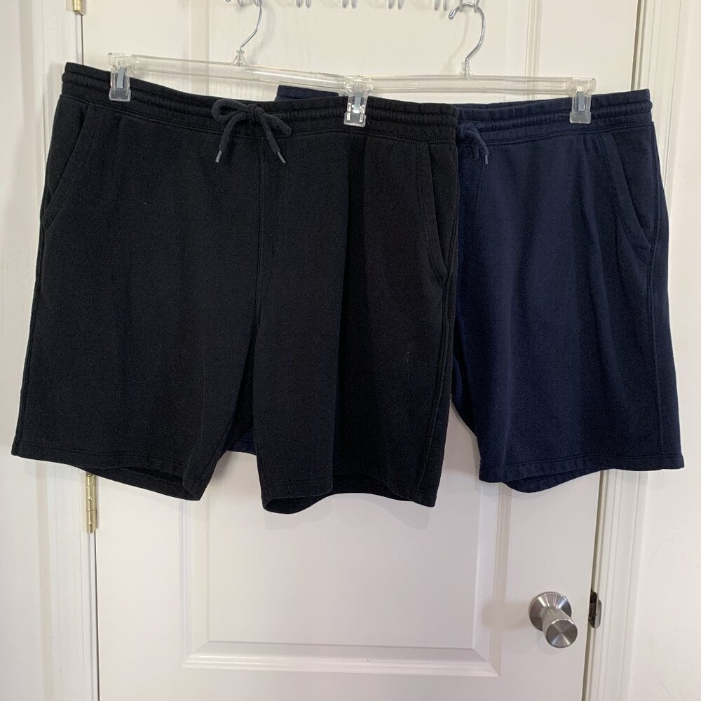 Old Navy 2 PC Fleece Jogger Sweat Shorts Drawstring Navy & Black Size XXL Tall